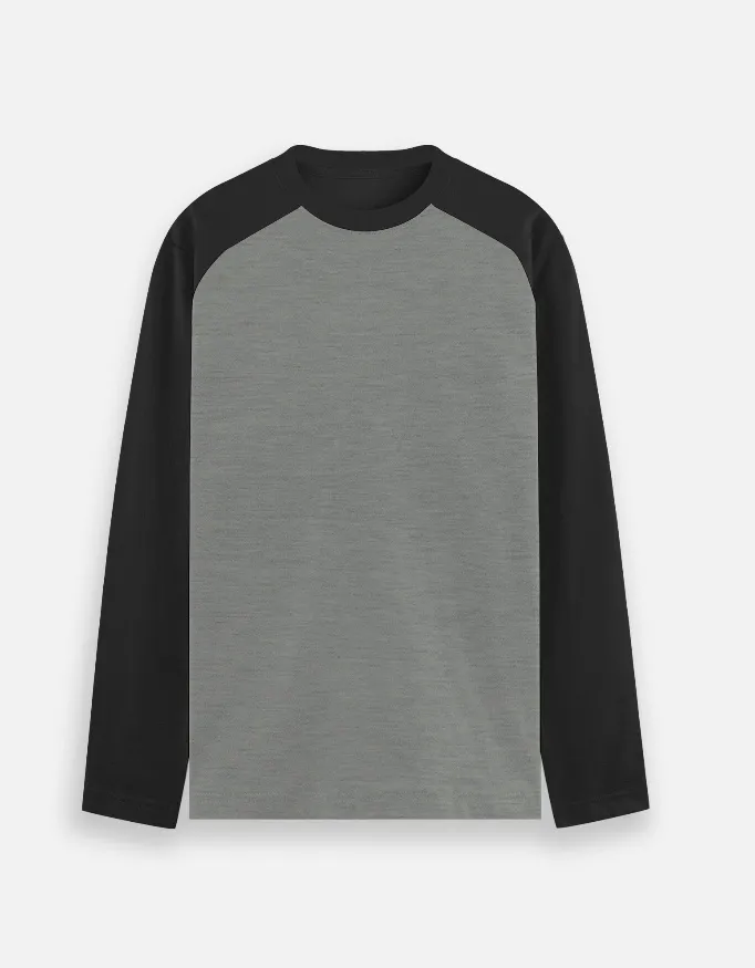 BLACK CHARCOAL MELANGE UNISEX RAGLAN T-SHIRTS (S)
