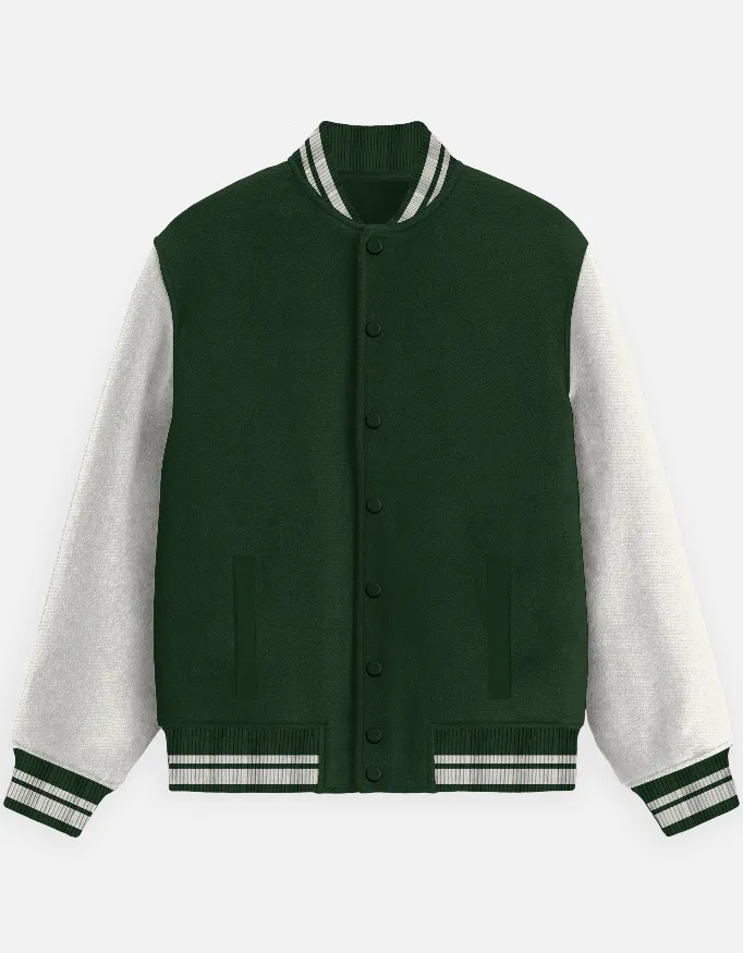 BOTTLE GREEN UNISEX VARSITY JACKET (XS)